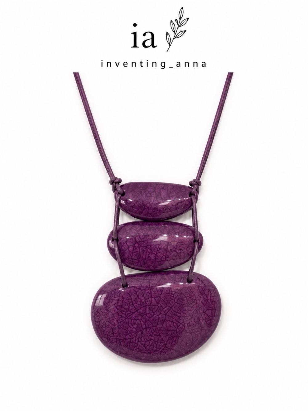 Accessorize Purple Acrylic Statement Pendant Necklace Leather Cord
